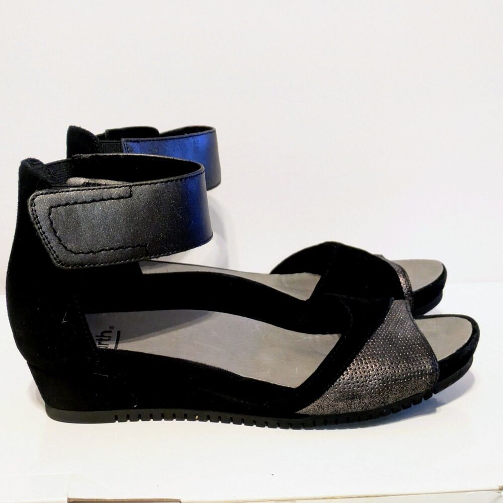 Earth Ficus Sagittarius Ankle Strap Back Comfort Sandal Pewter Suede Women Sz 7M - Picture 2 of 8